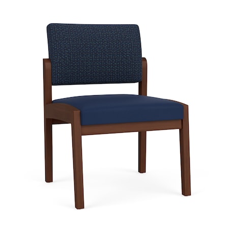 Lenox Wood Armless Guest Chair Wood Frame, Walnut, RF Blueberry Back, MD Ink Seat